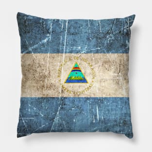 Vintage Aged and Scratched Nicaraguan Flag Pillow