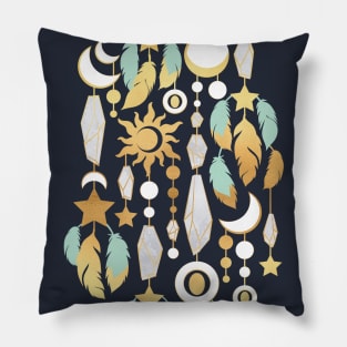 Bohemian spirit I // mint and gold feathers Pillow