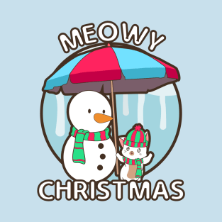 MEOWY CHRISTMAS SNOWMAN AND LITTLE CAT T-Shirt