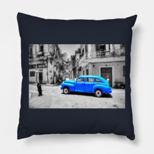 Blue Car, Havana, Cuba, Pillow