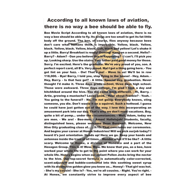 bee movie script bee movie script pillow teepublic