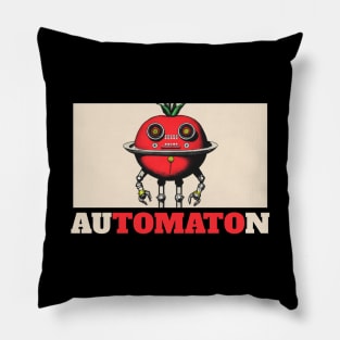 "auTOMATOn" Tomato Robot Pun Brutalism Pillow