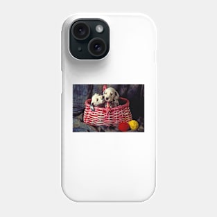 Two Dalmatian Puppies In Pink Basket Phone Case