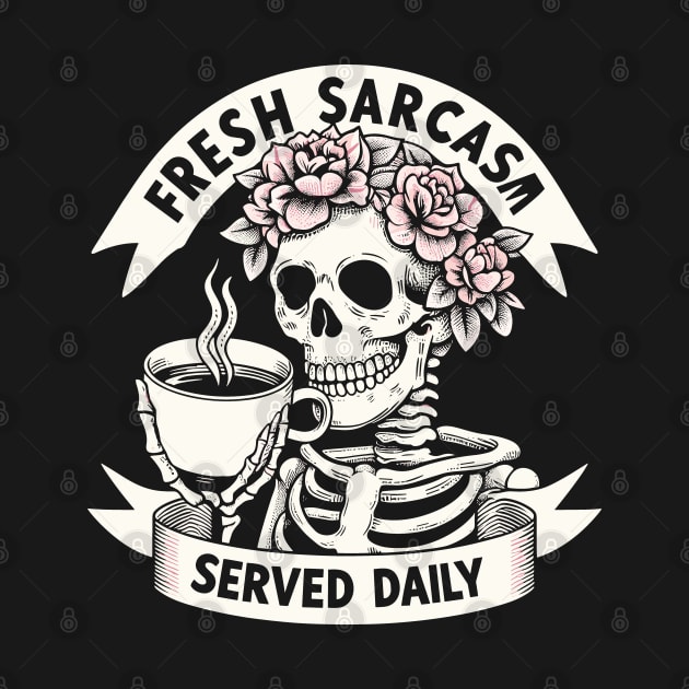 Fresh Sarcasm Served Daily Skeleton With Attitude For Sarcastic Coffee Drinkers by SubtleSplit