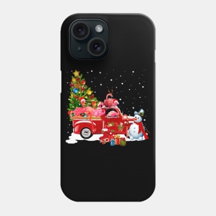 Red Truck Merry Christmas Tree Flamingos Dog Christmas T-Shirt Phone Case