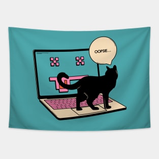 404 Error Laptop Black Cat in blue Tapestry