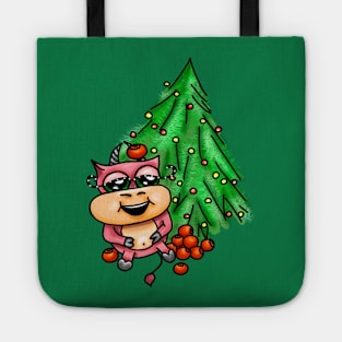 Christmas funny colored bull. Tote