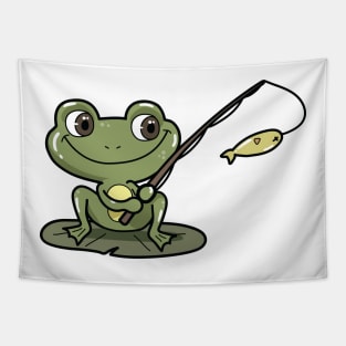 Frog at Fishing with Fishing rod Tapestry