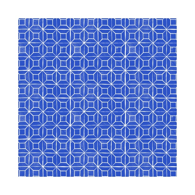 Geometric Lino - Cobalt blue by crumpetsandcrabsticks