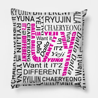 ITZY NAMES AND MUSIC COLLAGE PINK AND BLACK Pillow