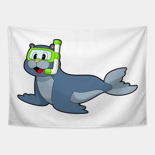 Seal Swimming Snorkel Tapestry