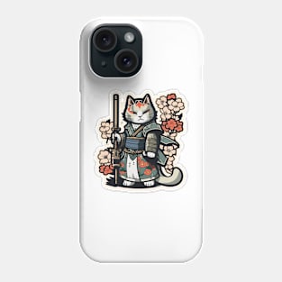 Samurai Feline: Japanese Warrior Cat Sticker Phone Case