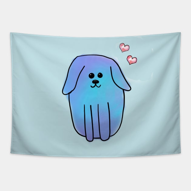 Blue Watercolour Dog with Hearts Tapestry by alisadesigns