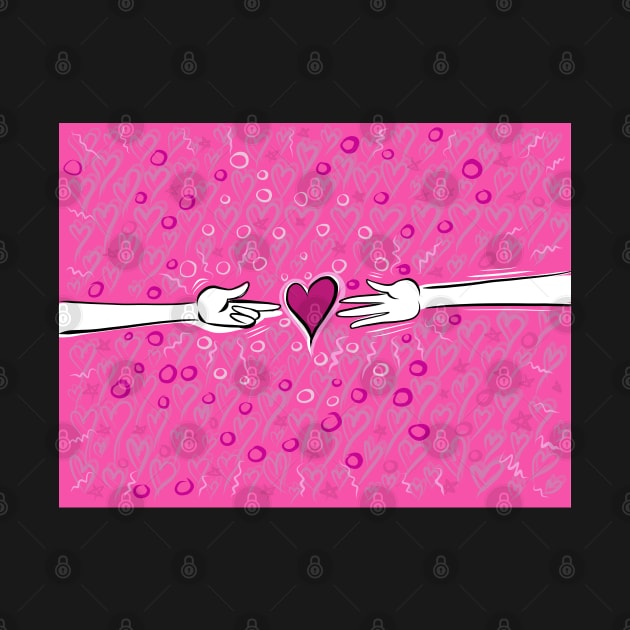 Hands touching a heart on hot pink background by Dani Vittz