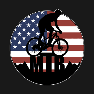 MTB Mountain Biking Off Road Biking American Flag T-Shirt