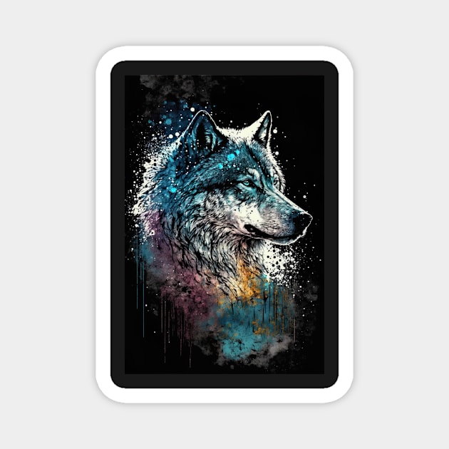 Mean Wolf portrait with blue and purple glow Magnet by KoolArtDistrict