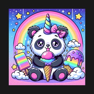 Unicorn Panda Eating Ice Cream T-Shirt