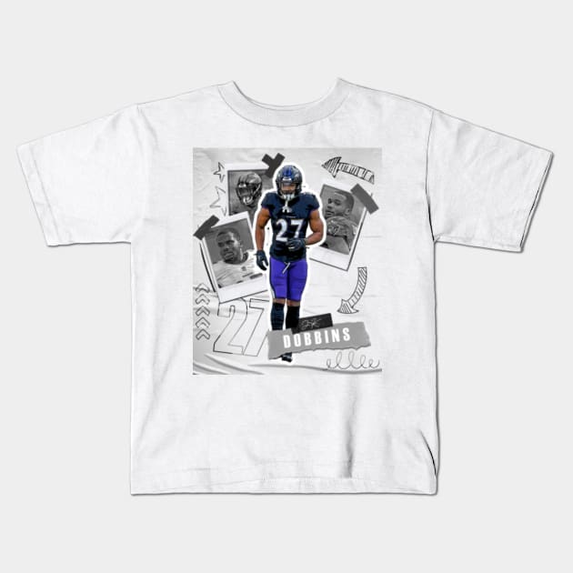 J.K. Dobbins football Paper Poster Ravens 5 - Jk Dobbins - Kids T-Shirt