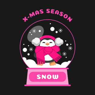 Xmas Season Snow Penguin (Pink) T-Shirt