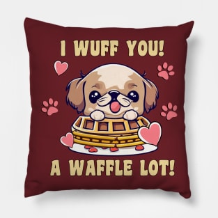 Cute Dog I Wuff You A Waffle Lot ShihTzu Puppy Pillow