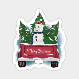 Christmas Truck with Snowman Magnet