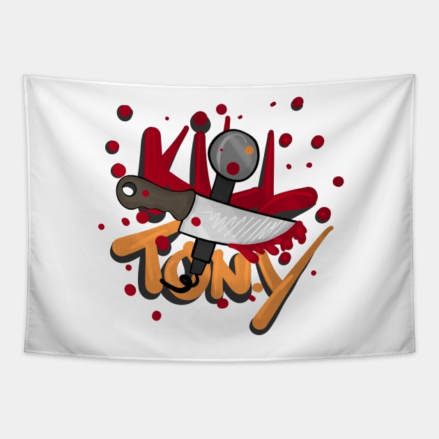 Kill Tony Cartoon Knife  & Mic Design In Red And Yellow (White) Tapestry by Ina