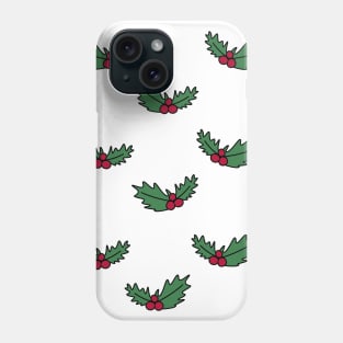 Christmas Holly Leaves Cartoon Doodle Pattern, made by EndlessEmporium Phone Case