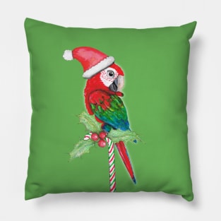 Green wing macaw Christmas style Pillow