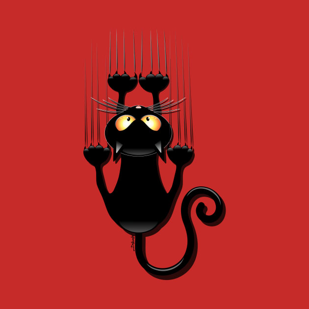 Black Cat Cartoon Scratching Wall by BluedarkArt