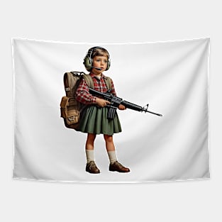 The Little Girl and a Toy Gun Tapestry