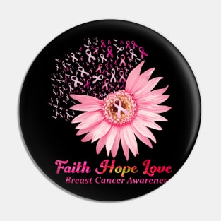 Faith Hope Love Breast Cancer Awareness Flower Pink Pin