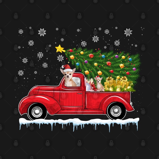 Red Truck pick up Chihuahua Christmas  lover gift T-Shirt by CoolTees