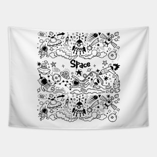 funny space doodles black and white Tapestry