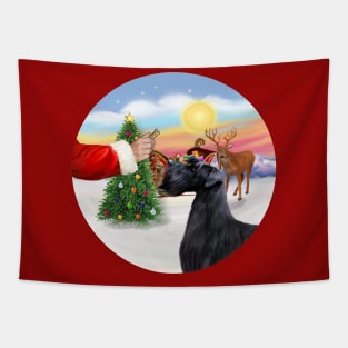 Santa Offers His Giant black Schnauzer a Treat Tapestry