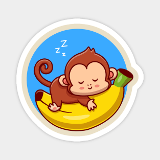 Cute Monkey Sleeping On Banana Cartoon Magnet