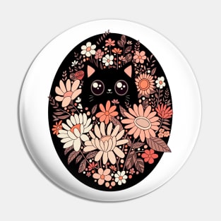 Cute black cat with flowers Pin