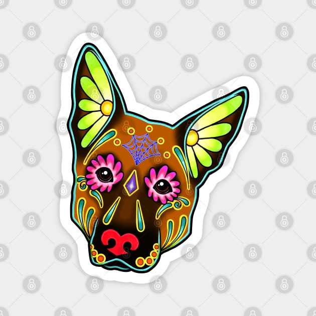 German Shepherd in Brown - Day of the Dead Sugar Skull Dog Magnet by prettyinink