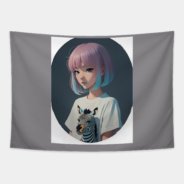 Cute girl with pink hair Tapestry by Chromatic Currents