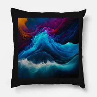 Stormy Rainbow Waves Abstract Pillow