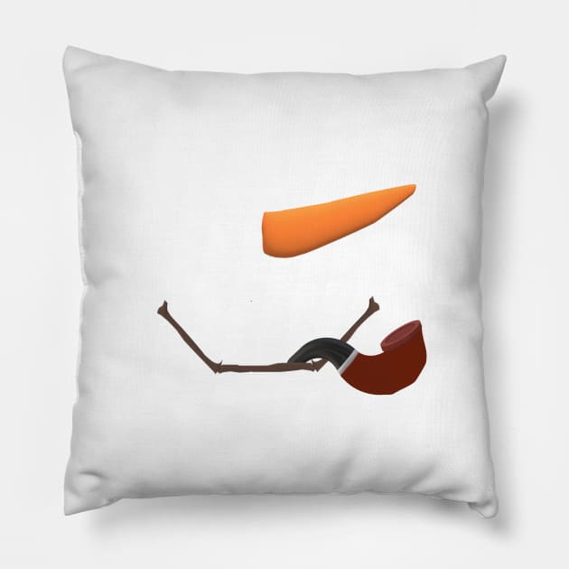 Smiling Snowman Face with Carrot Nose, Pipe and Twigs Mouth Pillow by Art By LM Designs 