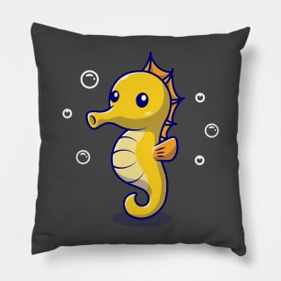 Cute Seahorse Cartoon Vector Icon Illustration Pillow