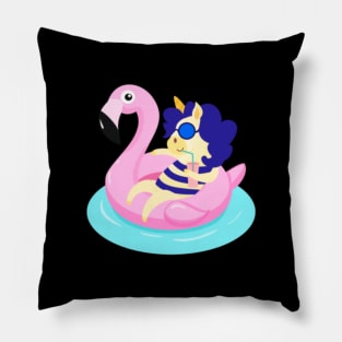 Unicorn with Flamingo Pool Float print Pillow