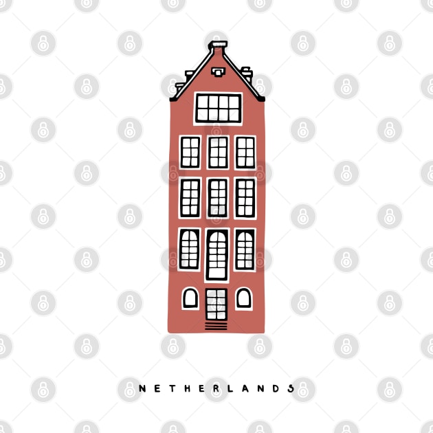 Brick Old House. Amsterdam, Netherlands. Realistic drawing. by ArchiTania