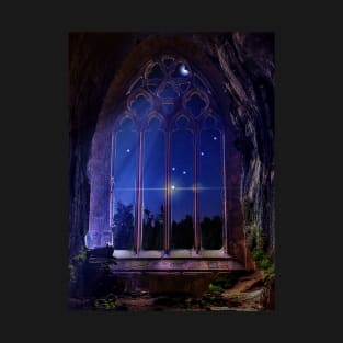 Surreal Gothic Cathedral Cave in Moonlight T-Shirt