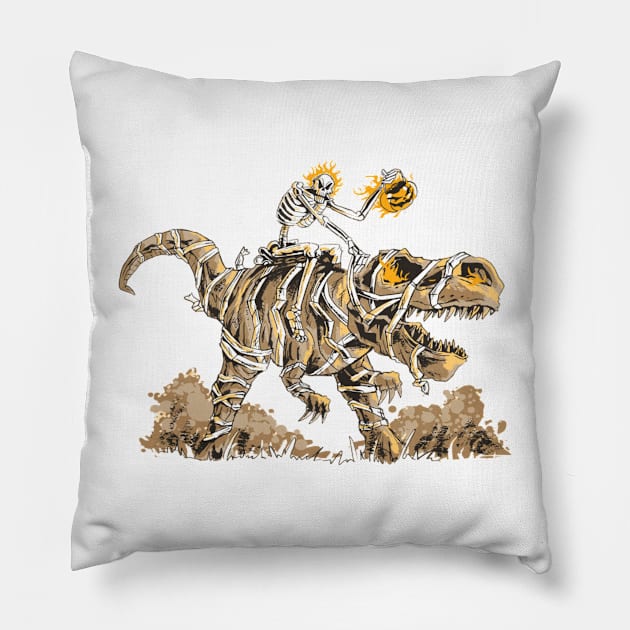 Skeleton riding mummy dinosaur Pillow by mehdime