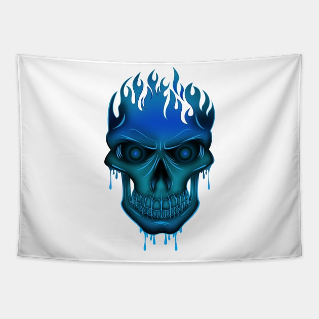 Flame Skull - Blue Tapestry by adamzworld