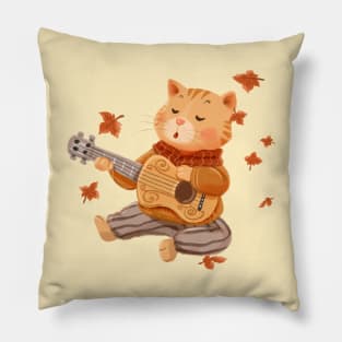 Autumn music happy cat Pillow