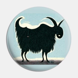 Silhouette of a furry billy goat with horns. Pin