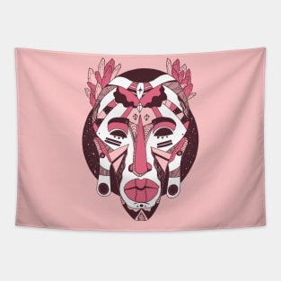 Pink and White African Mask 1 Tapestry