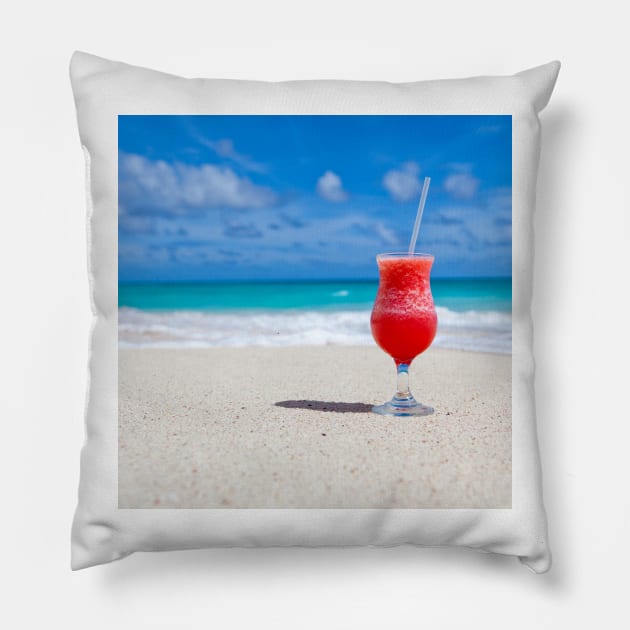 Red cocktail on the beach Pillow by ArtoTee